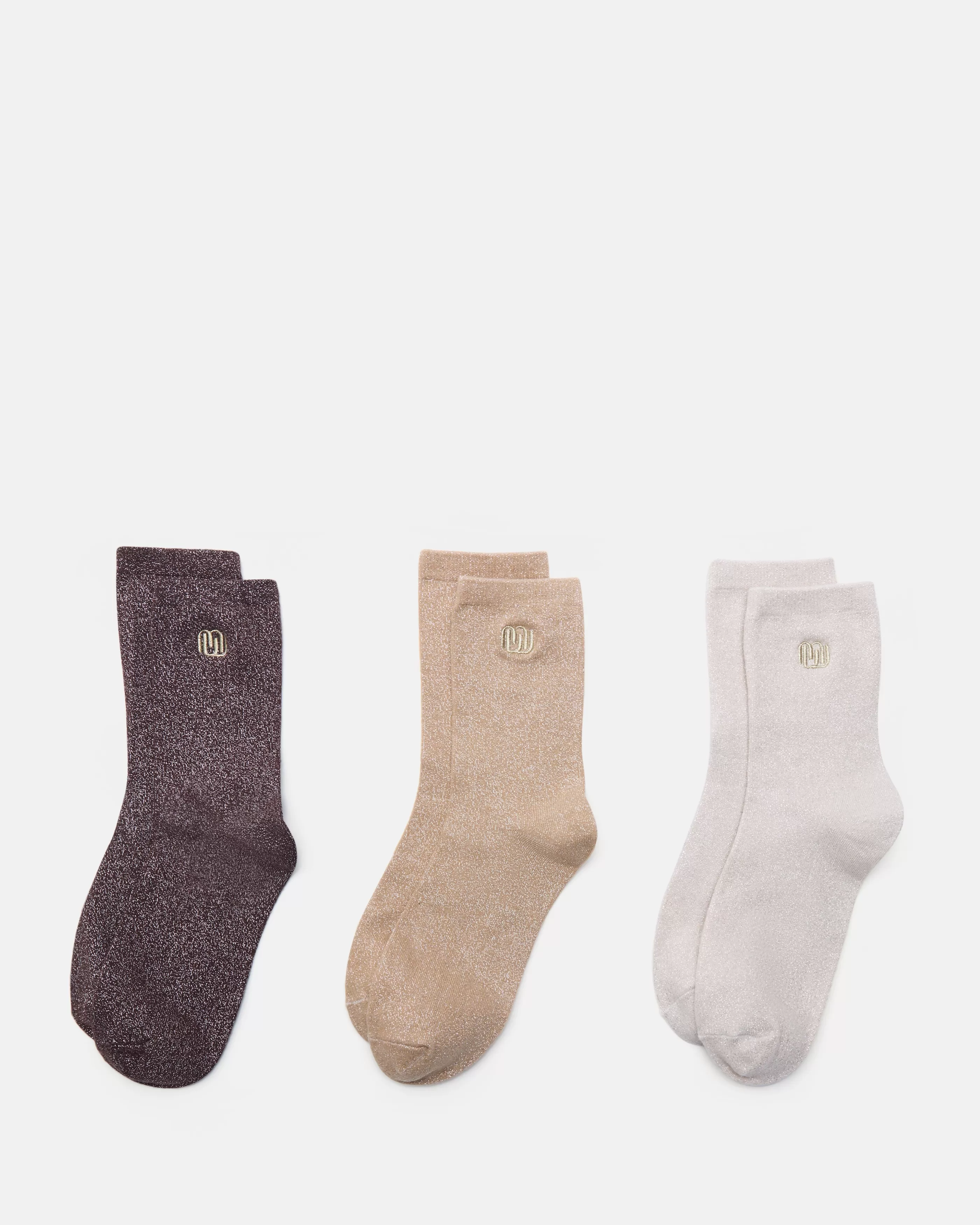 Minelli Chaussettes | Le Monogramme<CHAUSSETTES DIMI ÉCRU-OR-MARRON DIMI-ECRU-OR-MARRON